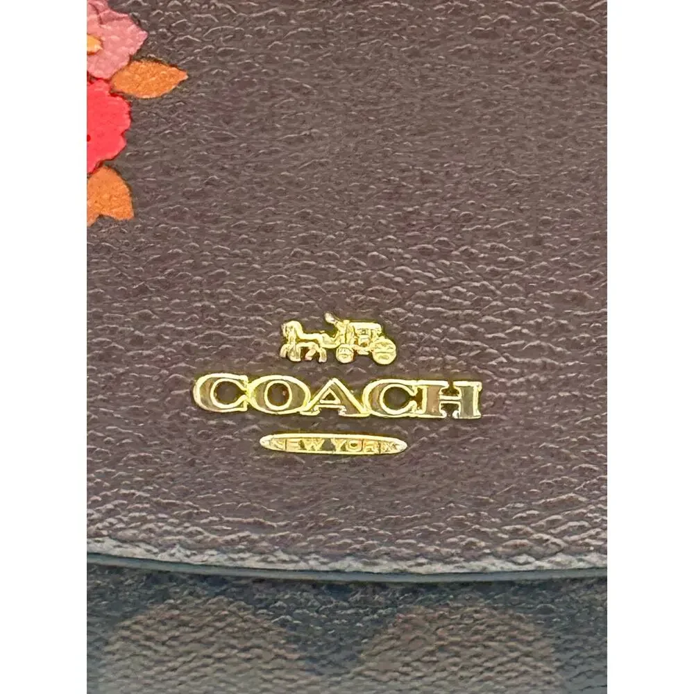 COACH Continental Envelope Wallet Floral Cluster Printed Coated Canvas Brown⁠